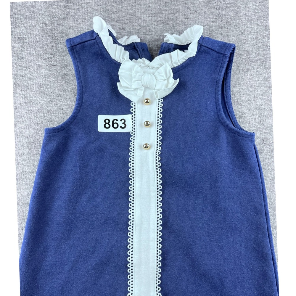 Janie and Jack Blue White Button Front Dress Girls Size 5 Ruffle Collar Bow - Picture 6 of 6